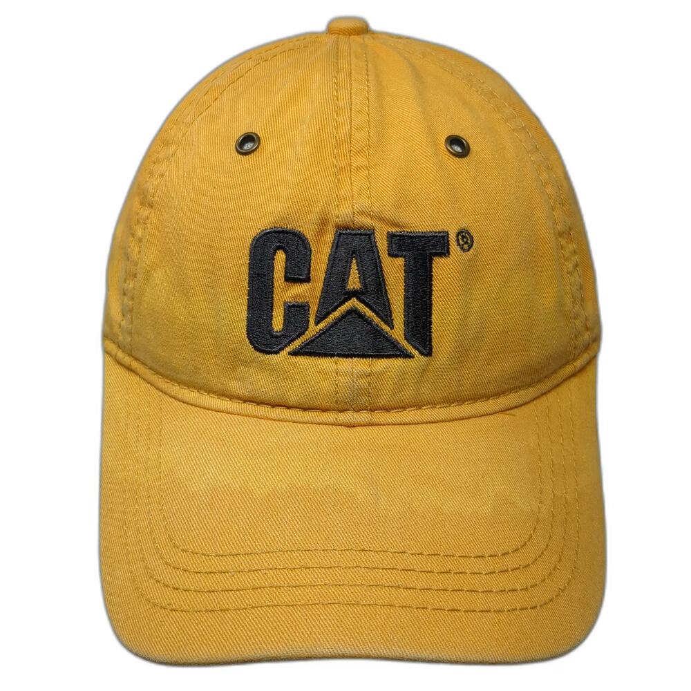 CAT Caterpillar Baseball Cap Yellow Black OSFM Adjustable Strapback Hat Cotton